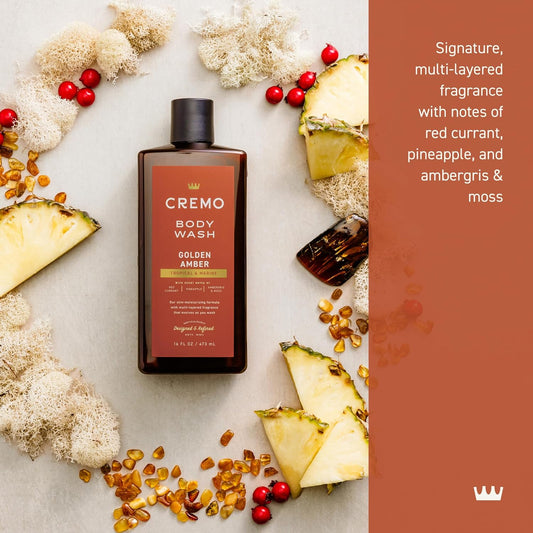 Cremo Rich-Lathering Golden Amber Body Wash For Men, Notes Of Red Currant, Pineapple, Ambergris And Moss, 16 Fl Oz