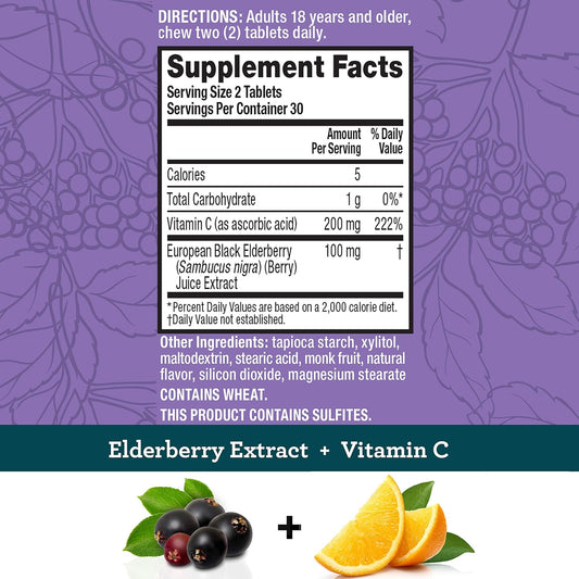 Elderberry Extract & Vitamin C Chewable Tablets, Schiff (60 count in a bottle), Vegetarian, Non-GMO, Natural avors, Helps Support A Healthy Immune System & Cellular Health?, Sambucus, Antioxidant