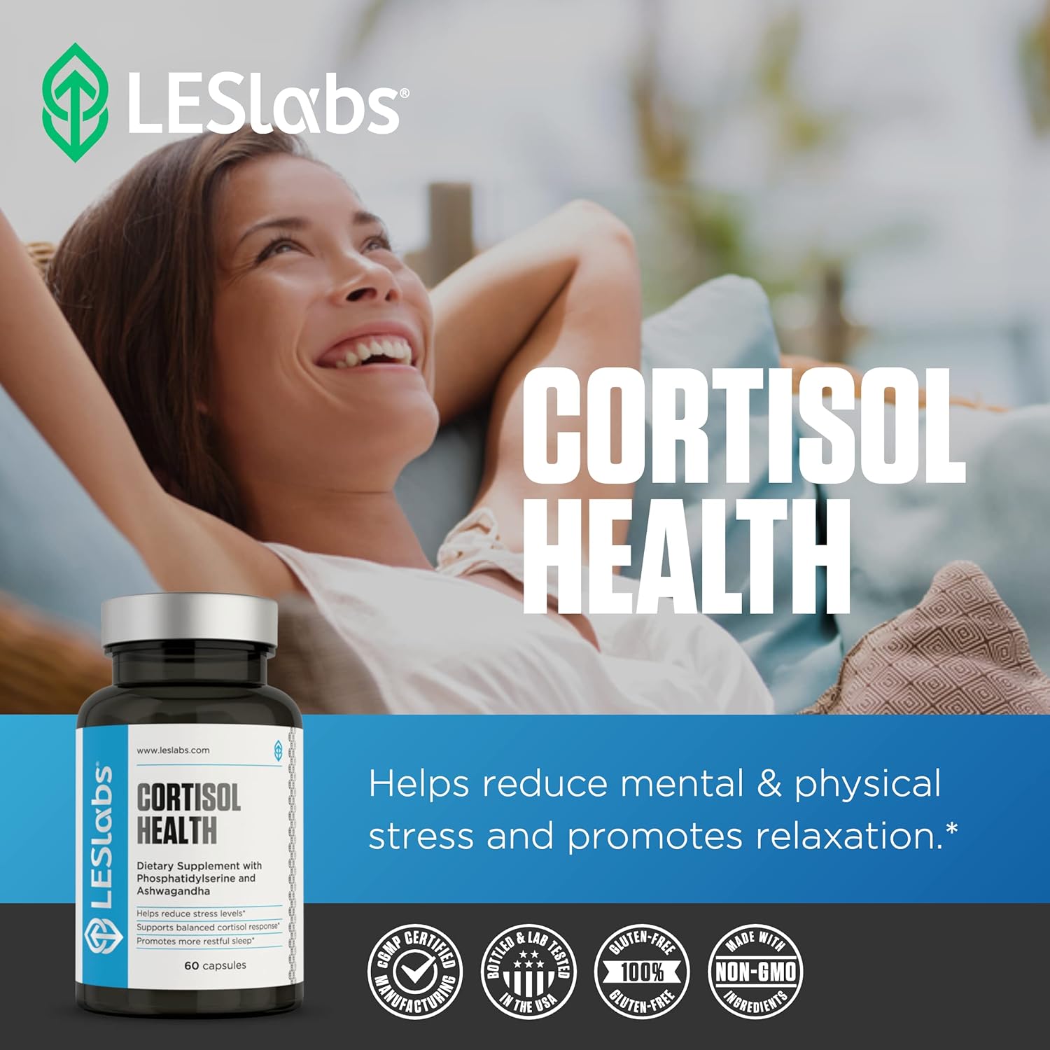 LES Labs Cortisol Health – Stress Relief, Balanced Cortisol Response, Relaxation & Deep Sleep – Phosphatidylserine, Magnesium, Magnolia Bark, Rhodiola Rosea & Ashwagandha – Non-GMO – 60 Capsules : Health & Household