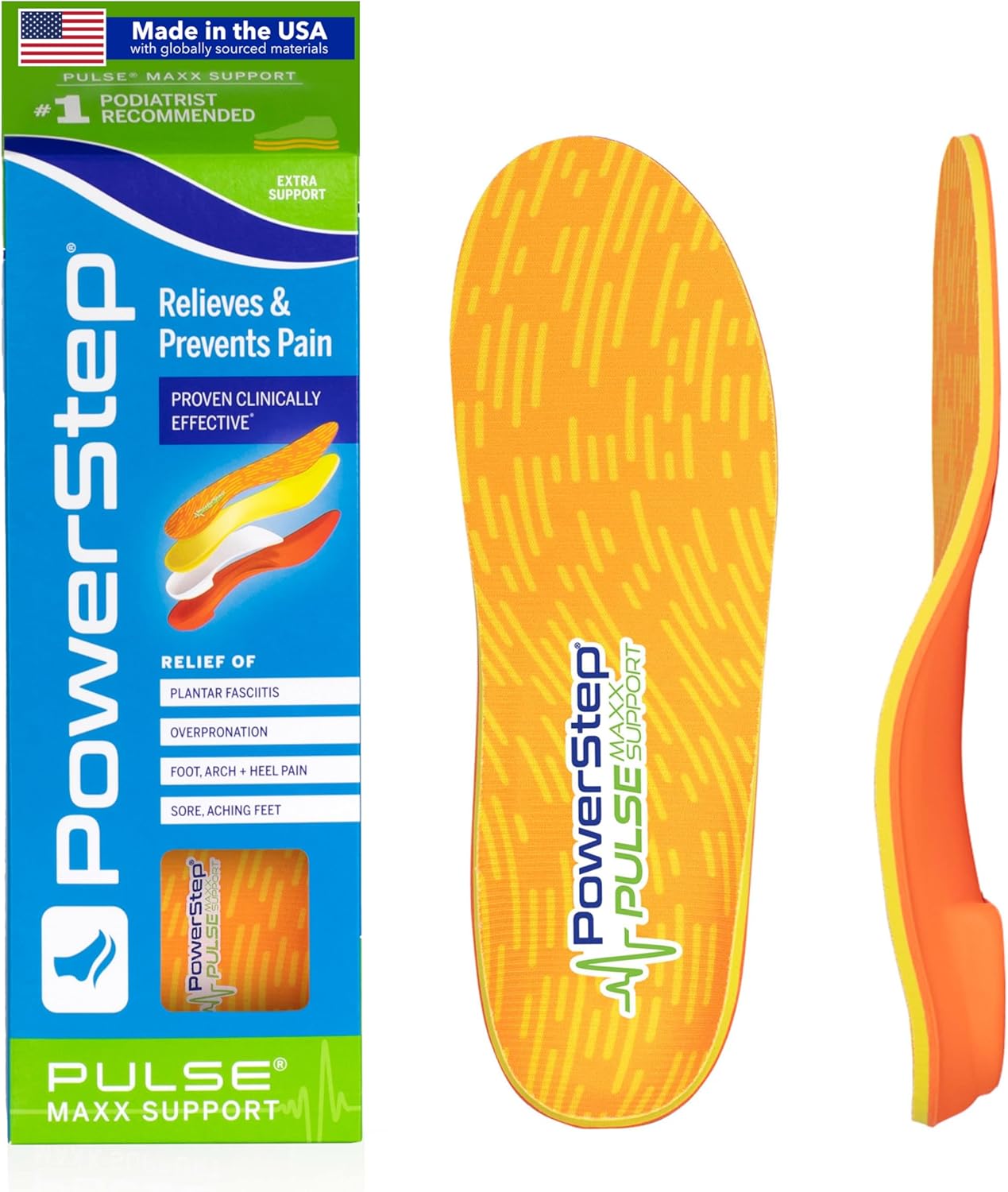 Powerstep Pulse Maxx Running Insoles - Overpronation Corrective Orthotic Inserts For Running Shoes - Maximum Ankle, Foot Pain Relief & Arch Support Insoles - Made In The Usa (M 14-15) : Health & Household