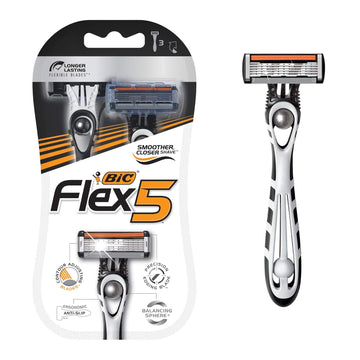 BIC Flex 5 Titanium Men's Disposable Razor, Five Blade, 3 Count, Adjusting Blades for an Ultra-Close Shave