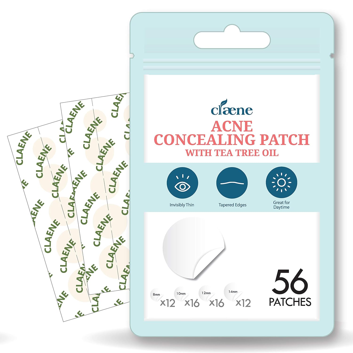 Acne Pimple Concealing Patch - Invisible, Blemish Spot, Hydrocolloid, Skin, Facial Stickers, Absorbing Cover, 4 Sizes, Blends in with skin (56 Patches)