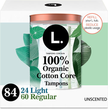 L. Organic Cotton Tampons Multipack - Light + Regular 42 Count x 2 Pack (84 Count Total) (Packaging May Vary)