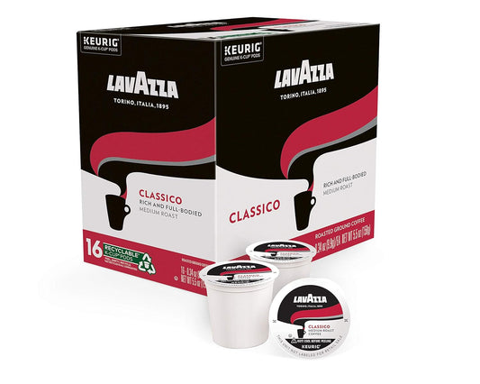 Lavazza Classico Single-Serve Coffee K-Cup® Pods for Keurig® Brewer, Medium Roast, Caps Classico, 16 Count Full-bodied medium roast with rich flavor and notes of dried fruit, Value Pack