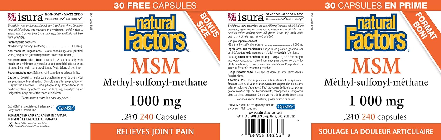 Natural Factors MSM 1000mg 240CT, 240 CT