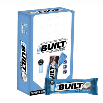 Built Protein Bars, Coconut, 12 Count, 1.73Oz Bars, Gluten Free Protein Snacks With 17G Of High Protein. Chocolate Protein Bar Only 130 Calories & 4G Sugar, Great On The Go Protein Snack Or Breakfast