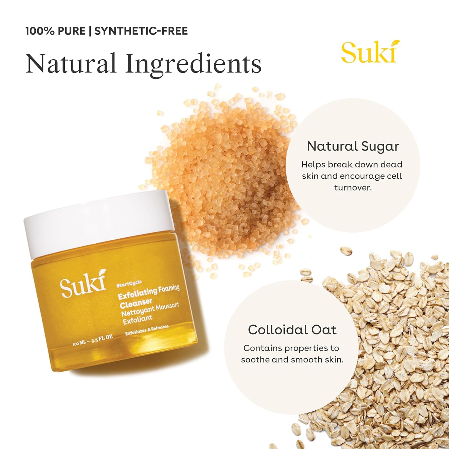 Face Scrub Exfoliating Face Wash | Suki Skincare Exfoliate Foaming Cleanser, Gentle Daily Scrub With Colloidal Oat & Raw Sugar, Natural Deep Pore Cleaner & Microdermabrasion Facial Exfoliator 3.38 Oz : Beauty & Personal Care