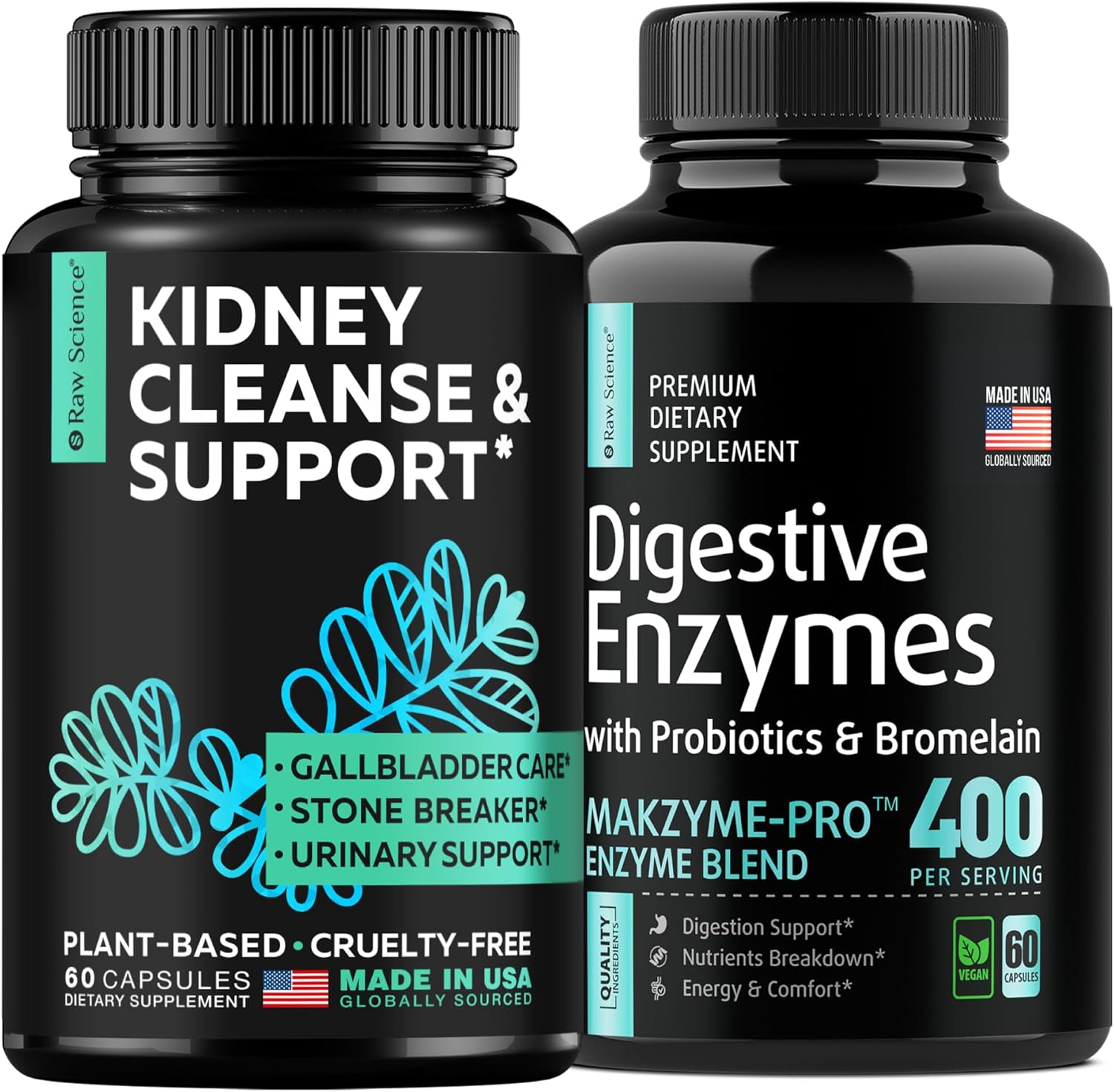 S Raw Science Immunity And Gut Balance - Digestive Health & Kidney Cleanse Detox - Digestive Enzymes With Probiotics 400Mg 60Pcs And Urinary Tract & Kidney Support Supplement 60Pcs