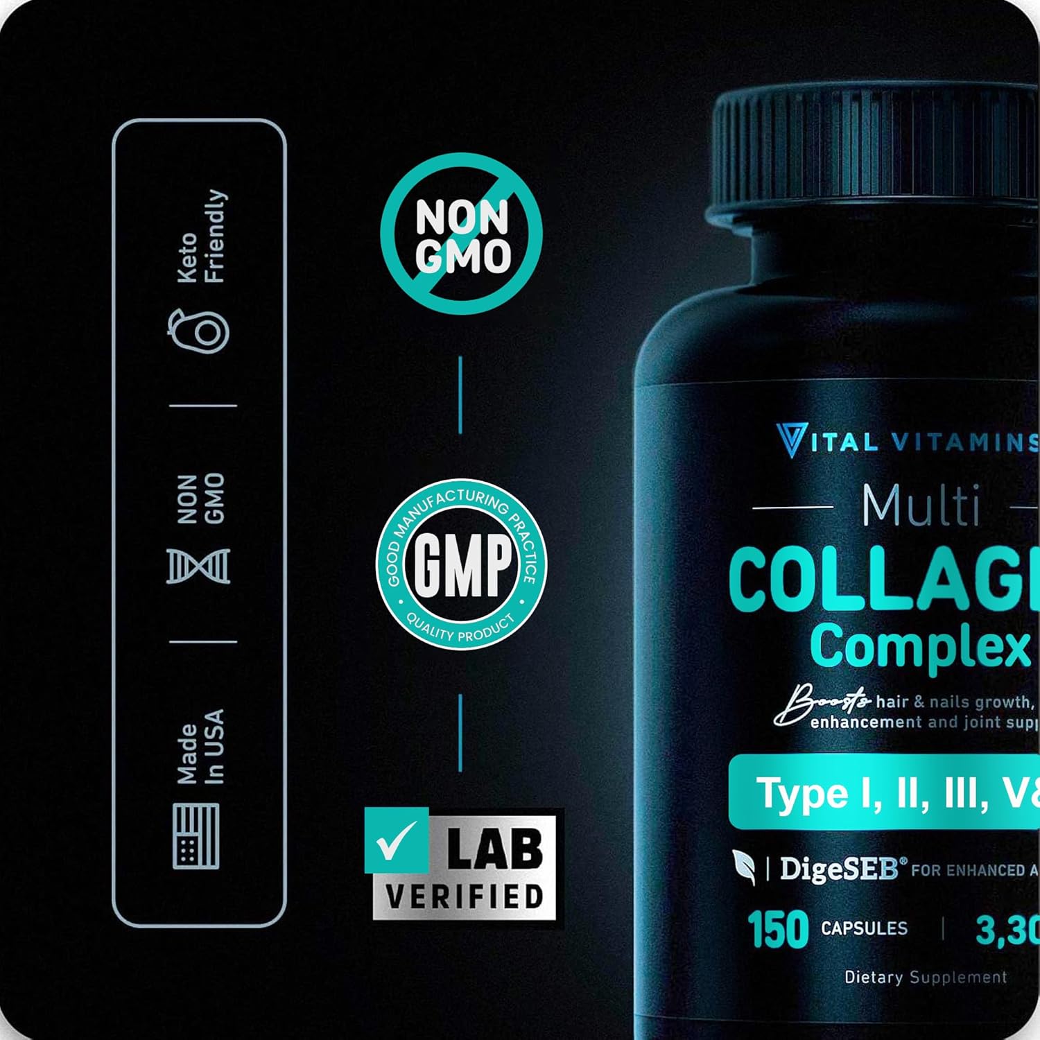 Vital Vitamins Brain Booster (30 Ct) + Multi Collagen Pills (150 Ct)
