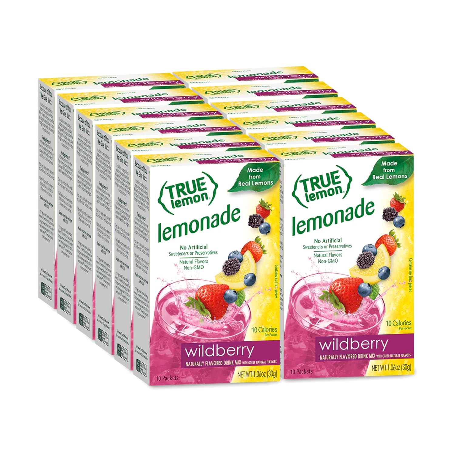 True Lemon Wildberry Lemonade Water Enhancer Drink Mix (12 Pack Of 10 Count Boxes), Low Calorie Drink Mix Packets For Water, Powdered Drink Mixes & Flavorings, Individual Drink Packets, Water Flavor