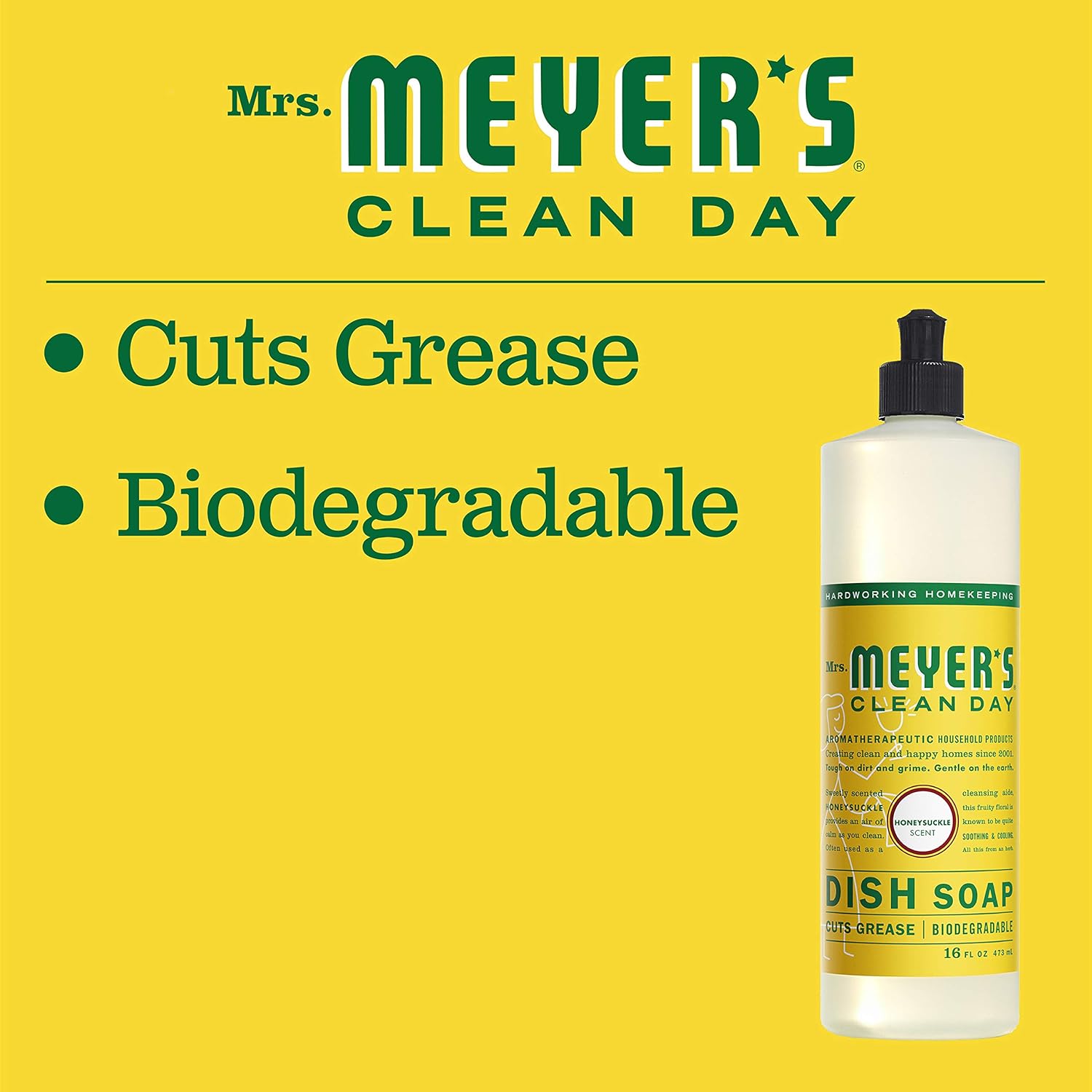 MRS. MEYER'S CLEAN DAY Liquid Dish Soap, Biodegradable Formula, Honeysuckle, 16 fl. oz - Pack of 3 : Health & Household