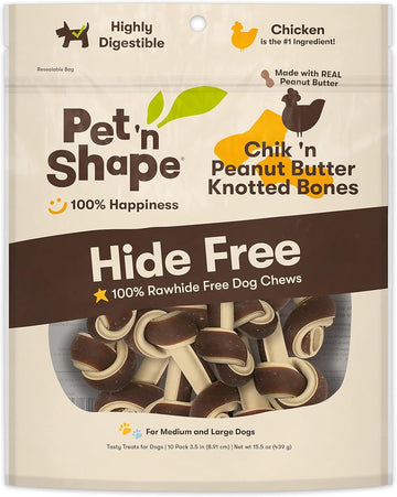 Pet 'N Shape Hide Free Knot Bones With Peanut Butter, 10 Count 15.5 Oz - Rawhide Free Dog Treats - No Hide Alternative Chew Treat For All Life Stages