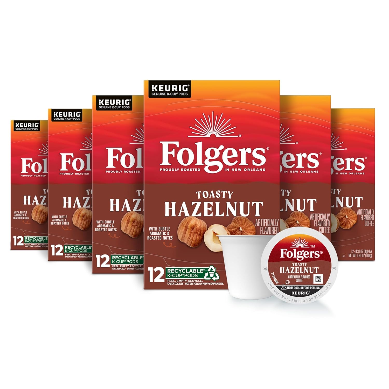 Folgers Toasty Hazelnut Flavored Coffee, 72 Keurig K-Cup Pods