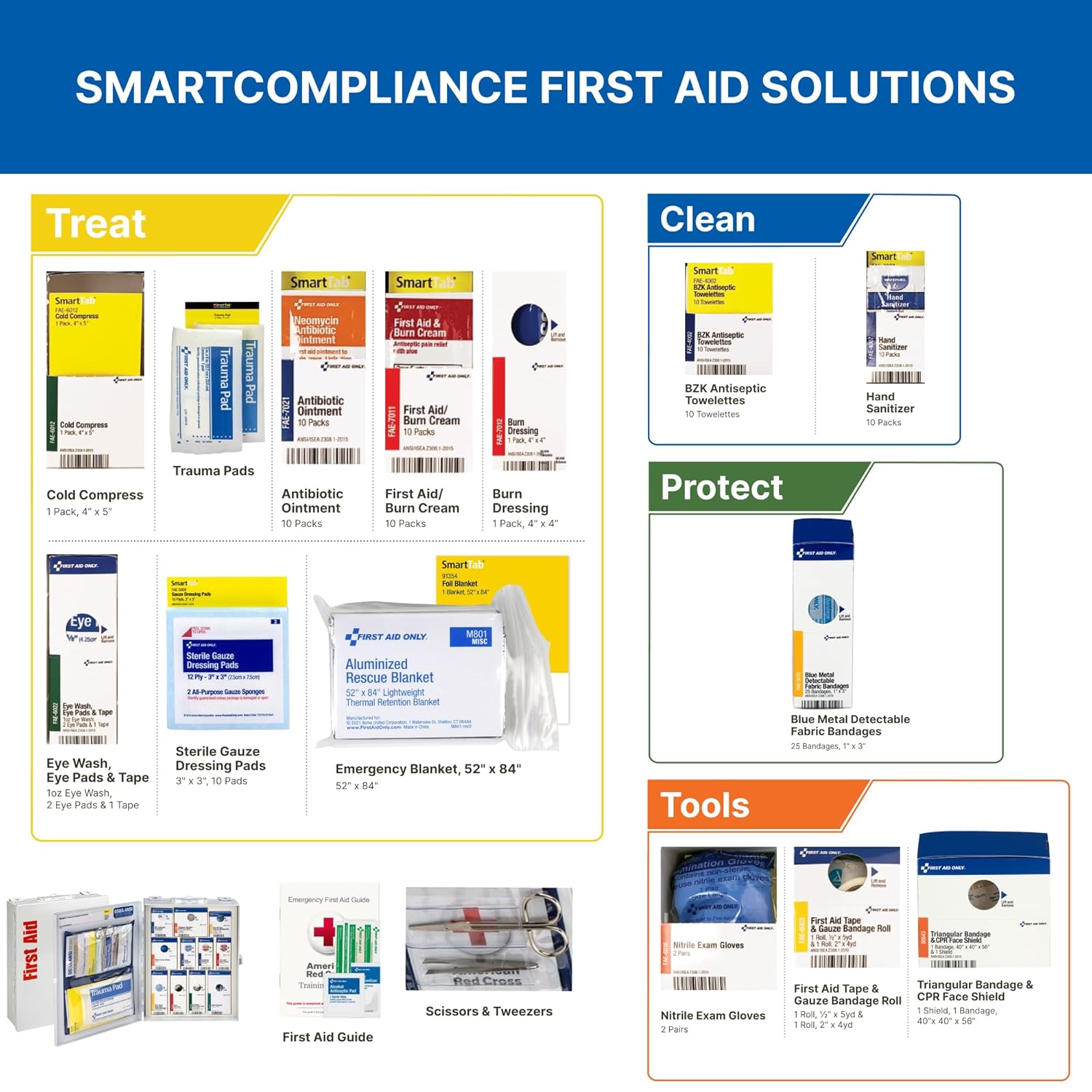 First Aid Only 90658 25-Person Smartcompliance First Aid Kit For Businesses, Ansi 2015 Compliant Metal Food Service First Aid Cabinet, 94 Pieces: Industrial & Scientific