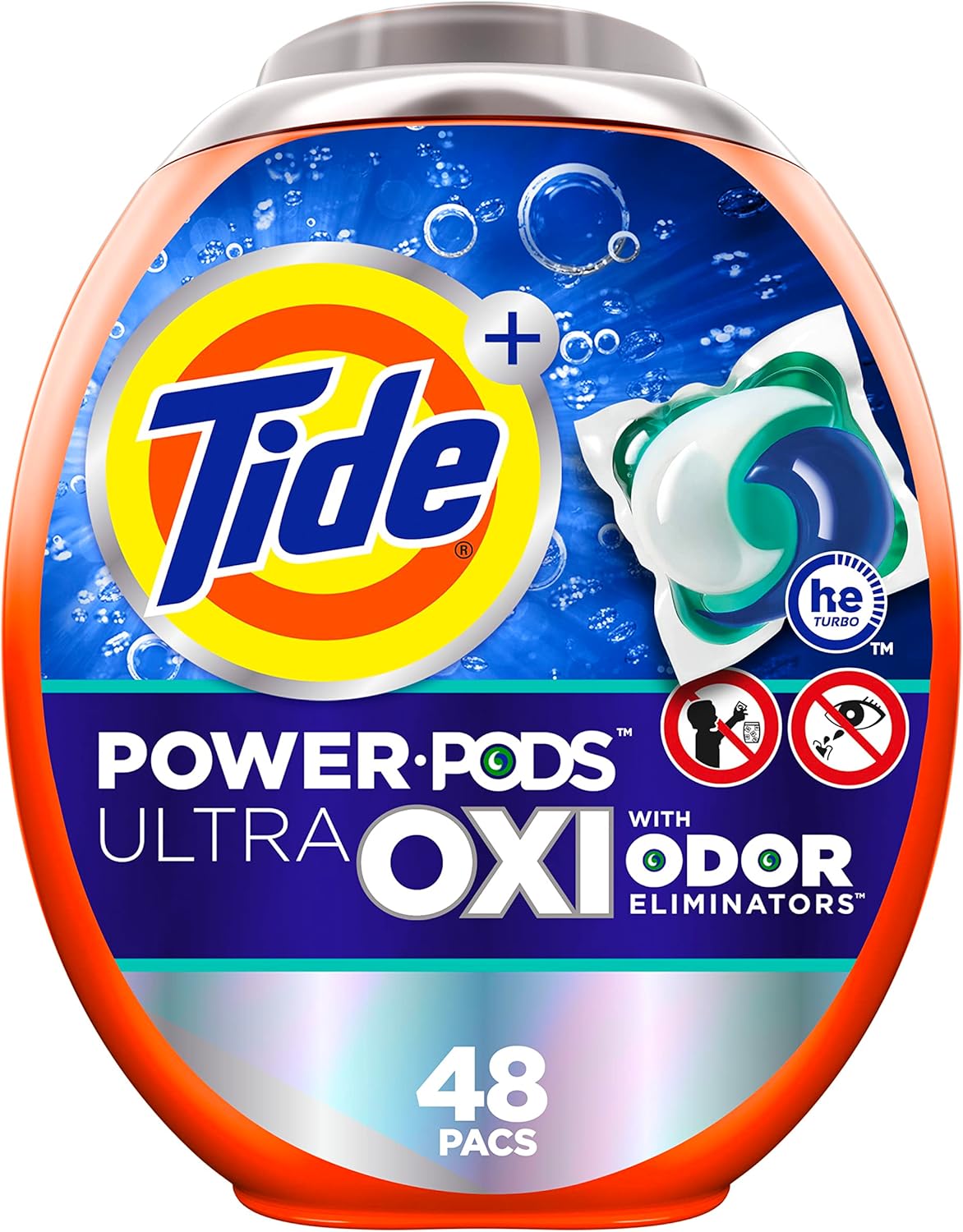 Tide Ultra Oxi Power Pods With Odor Eliminators Laundry Detergent Pacs, 48 Count, For Visible And Invisible Dirt