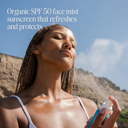 Coola Organic Sunscreen Spf 50 Sunblock Face Mist, Dermatologist Tested Skin Care For Daily Protection, Vegan And Gluten Free, Natural Fragrance, 3.4 Fl Oz
