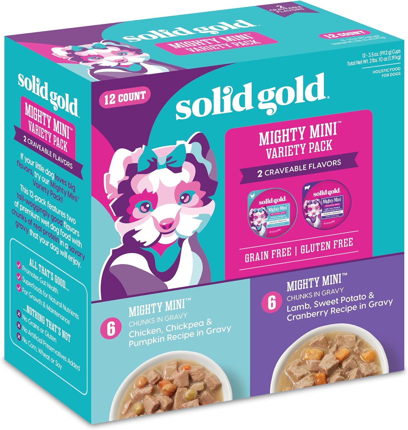 Solid Gold Wet Dog Food Variety Pack for Small Dogs - Mighty Mini Grain Free Wet Dog Food Made with Real Protein - for Puppies, Adult & Senior Small Breeds with Sensitive Stomachs - 12 Pack
