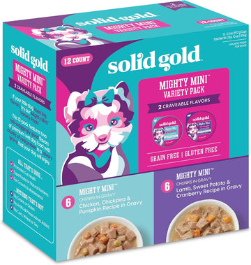 Solid Gold Wet Dog Food Variety Pack For Small Dogs - Mighty Mini Grain Free Wet Dog Food Made With Real Protein - For Puppies, Adult & Senior Small Breeds With Sensitive Stomachs - 12 Pack