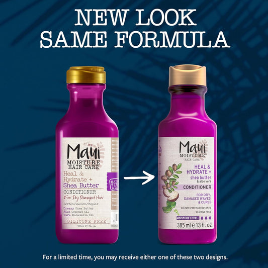 Maui Moisture Heal & Hydrate + Shea Butter Conditioner To Repair & Deeply Moisturize Tight Curly Hair With Coconut & Macademia Oils, Vegan, Silicone, Paraben & Sulfate-Free, 13 Fl Oz