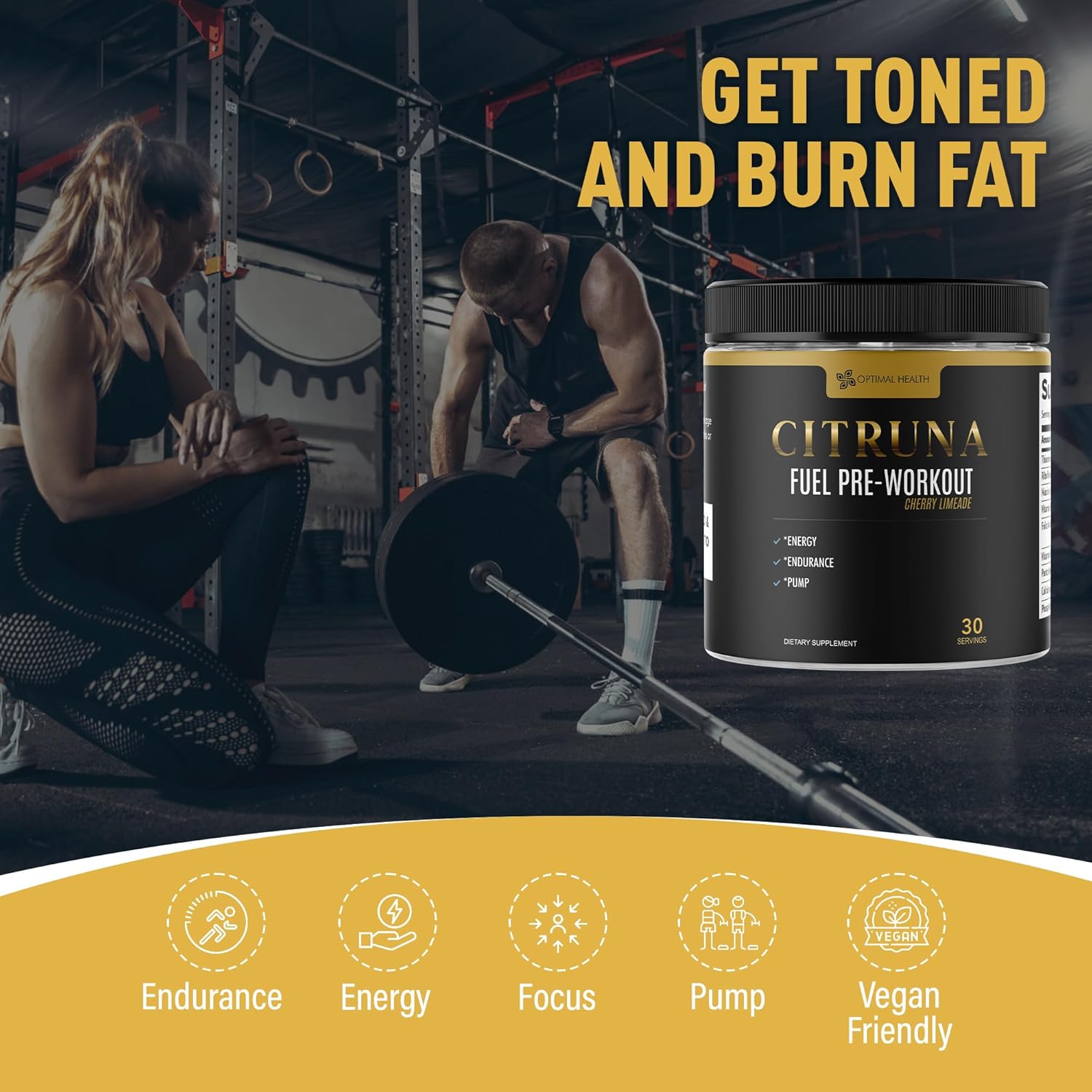 Citruna Fuel Pre Workout Mix And Energy Supplement, Zero Sugar Drink With B-Complex Vitamins To Boost Strength, Sharpen Focus, And Increase Endurance - 30 Servings, Cherry Limeade Flavor : Health & Household