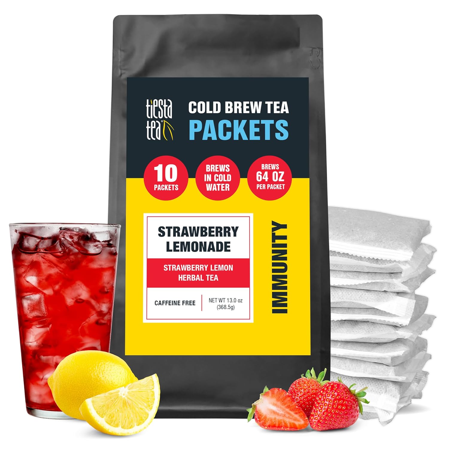 Tiesta Tea - Strawberry Lemonade Cold Brew Tea | Strawberry Lemon Herbal Tea | Premium Loose Leaf Iced Tea Blends | Non Caffeinated Iced Tea | 10 Cold Brew Tea Bags - Brews 1 64Oz Pitcher Each