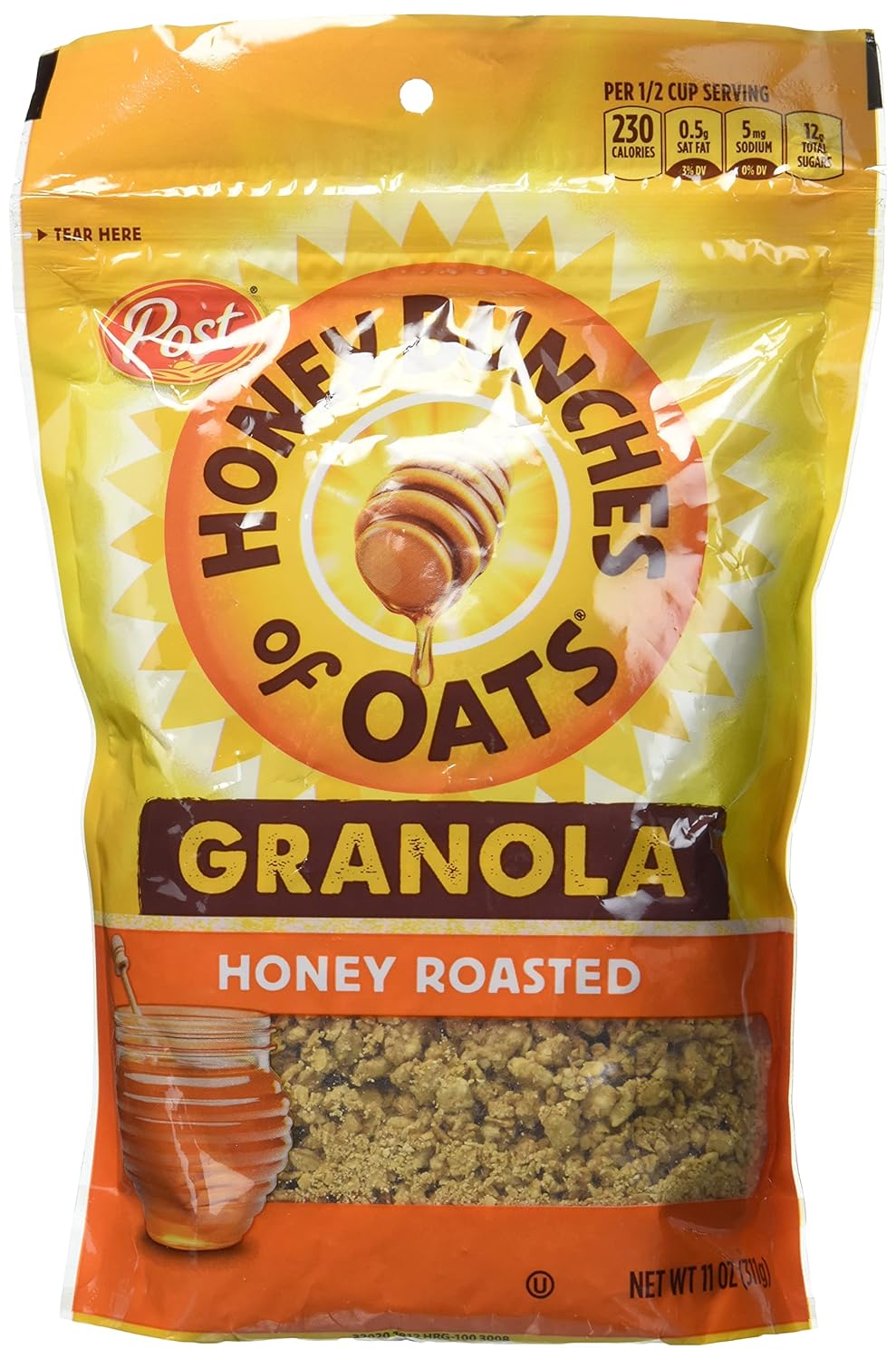 Honey Bunches of Oats Honey Roasted Granola Cereal and Snack, Good Source of Fiber, made with Whole Grain Breakfast Cereal, 11oz (Pack of 5)