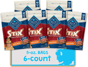 Blue Buffalo Stix Natural Soft-Moist Dog Treats, Bacon Recipe 5-Oz Bag (Pack Of 6)