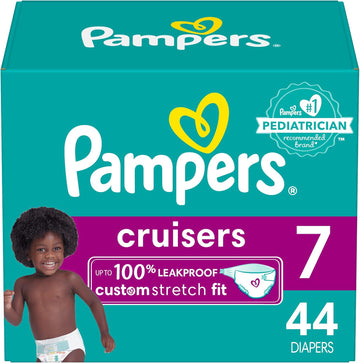 Pampers Cruisers Diapers - Size 7, 44 Count, Disposable Active Baby Diapers With Custom Stretch