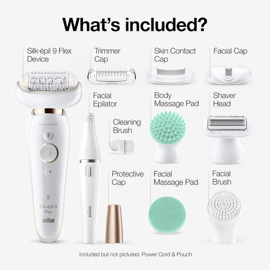 Braun Epilator Silk-Épil 9 Flex 9-300 Beauty Set, Facial Hair Removal For Women, Hair Removal Device, Shaver & Trimmer, Cordless, Rechargeable, Wet & Dry, Facespa