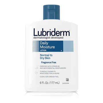 Lubriderm Fragrance Free Daily Moisture Lotion + Pro-Ceramide, Shea Butter & Glycerin, Face, Hand & Body Lotion for Sensitive Skin, Hydrating Lotion for Healthier-Looking Skin, 6 fl. oz (Pack of 2)