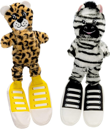 Pet Factory Squeaky Sneakers Bungee Tug Plush Dog Toy, Randomly Selected - Leopard Or Zebra, One Size