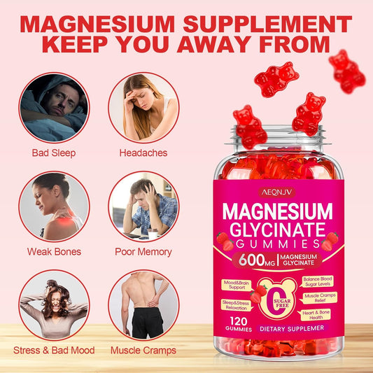 Magnesium Glycinate Gummies 600Mg, Chewable Sugar Free Potassium Gummies With Magnesium Glycinate, Vitamin D, B6, And Coq10 For Calm Support & Sleep For Adults, 60 Days Supply