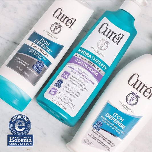 Curel Itch Defense Calming Daily Cleanser, Body Wash, Soap-Free Formula, For Dry, Itchy Skin, With Hydrating Jojoba And Olive Oil, 10 Oz