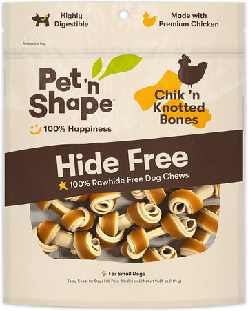 Pet 'N Shape Hide Free Chik 'N Knot Bones, 30 Count 14.25 Oz - Rawhide Free Dog Treats - No Hide Alternative Chew Treat For All Life Stages