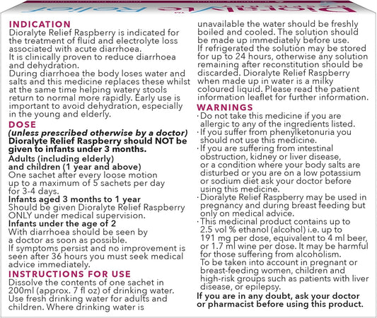 Dioralyte Relief Raspberry - Fast And Effective Rehydration Treatment To Help Replace The Loss Of Body Fluid And Electrolytes (Minerals And Salts) - Raspberry Flavour, 6 Count (Pack Of 1)