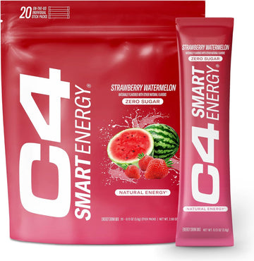 C4 Smart Energy Powder Stick Packs - Sugar Free Performance Fuel & Nootropic Brain Booster, Coffee Substitute or Alternative | Strawberry Watermelon - 20 Count