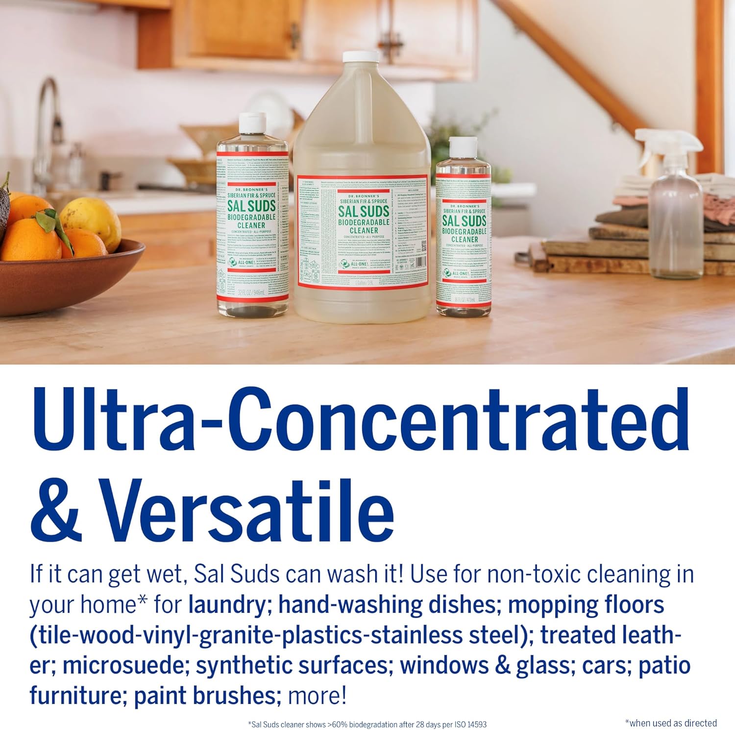 Dr. Bronner'S - Sal Suds Biodegradable Cleaner (32 Oz, 2-Pack) - All-Purpose Cleaner, Pine Cleaner For Floors, Laundry And Dishes, Concentrated, Cuts Grease And Dirt, Powerful Cleaner