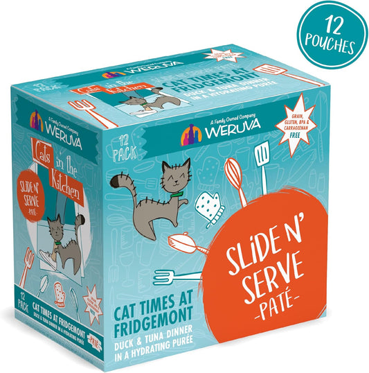 Weruva Cats In The Kitchen Slide N' Serve Grain-Free Natural Wet Pate Cat Food Pouches, Cat Times At Fridgemont, 3Oz Pouch (Pack Of 12)