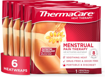 Thermacare Portable Menstrual Heating Pad, Adhesive Period Therapy Heat Patches For Cramps And Backache Relief, Hsa/Fsa Eligible & Approved, 6 Count