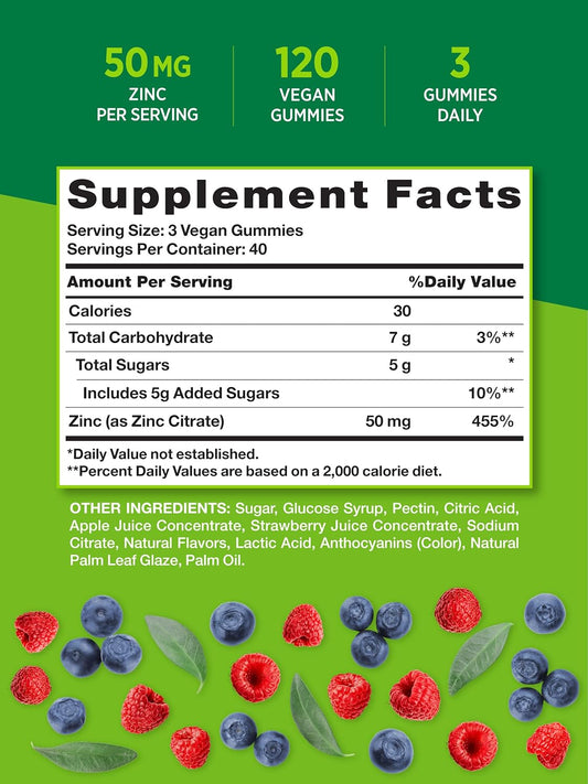 Zinc Gummies For Adults | 50Mg | 120 Count | Vegan, Non-Gmo & Gluten Free Supplement | Mixed Berry Flavor | By Nature'S Truth