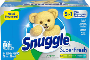 Snuggle Plus Superfresh Fabric Softener Dryer Sheets With Static Control And Odor Eliminating Technology, Original, 200 Count