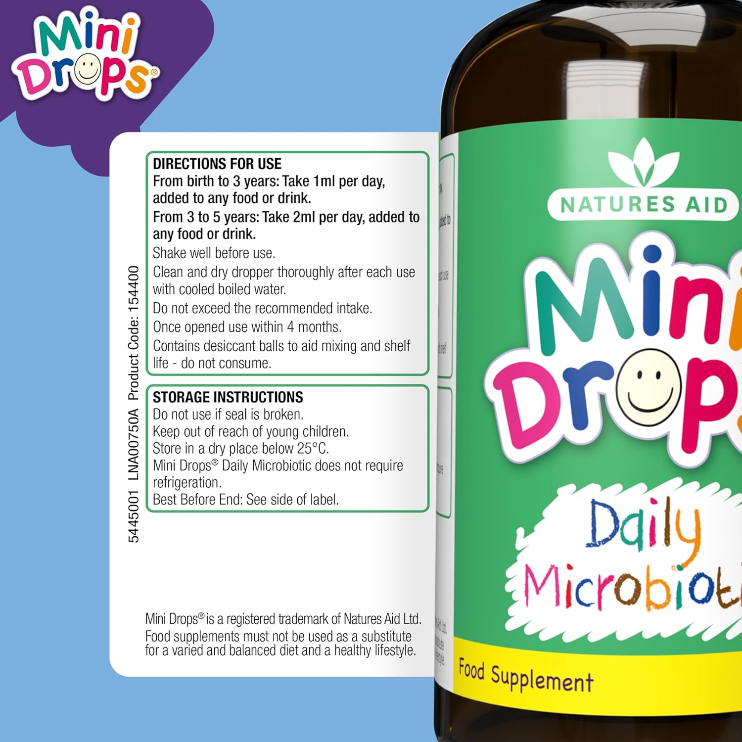 Natures Aid Mini Drops Daily Microbiotic 50ml Liquid Drops – Gentle Gut Bacteria Support for Babies & Toddlers 0-5 Years, 1 Billion CFU Live Cultures Per Serving - Sugar-Free, Gluten-Free, Dairy-Free : Amazon.co.uk: Health & Personal Care
