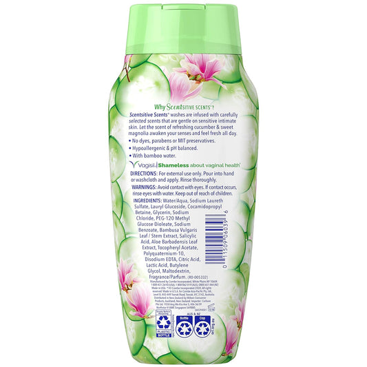Vagisil Feminine Wash for Intimate Area Hygiene, Scentsitive Scents, pH Balanced and Gynecologist Tested, Cucumber Magnolia, 12 oz (Pack of 1)