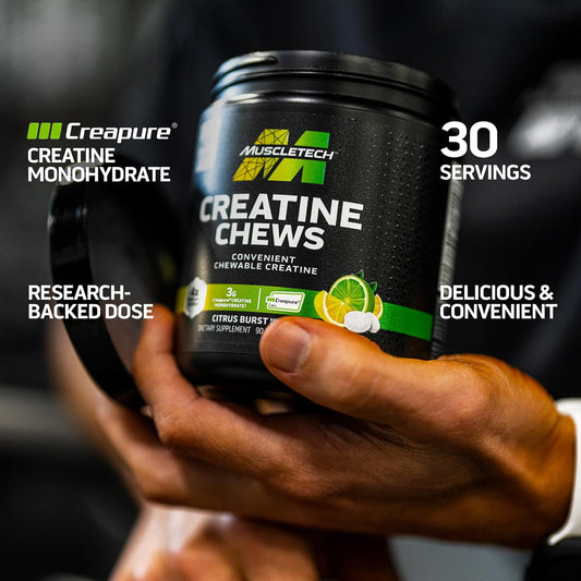 Muscletech | Creatine Chews | Creapure | Muscle Recovery + Builder For Men & Women | Workout Supplement | 90 Chewable Candies | 30 Servings