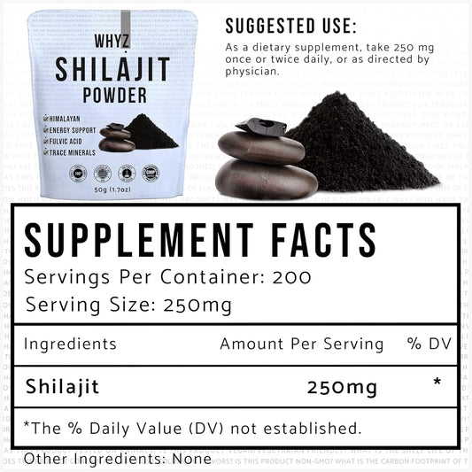Whyz Shilajit Powder, 50G(1.7 Oz), Shilajit Pure Himalayan Mineral With Fulvic Acid Powder, Pure Shilajit And Fulvic Minerals Compound For Immune Support And Energy Supplement, 200 Servings