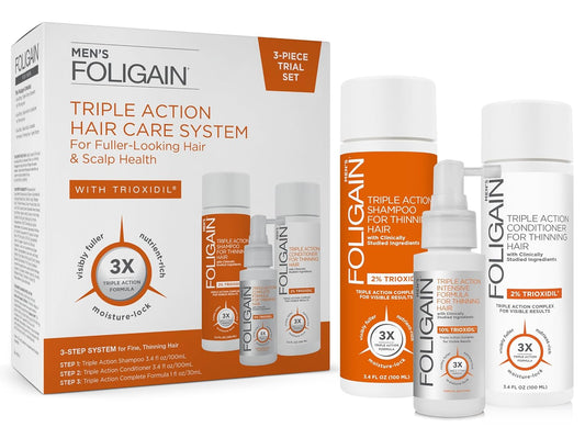 Foligain Triple Action Hair Care System For Men, Revitalizing Hair Products, 3-Piece Travel Set,13260 : Beauty & Personal Care