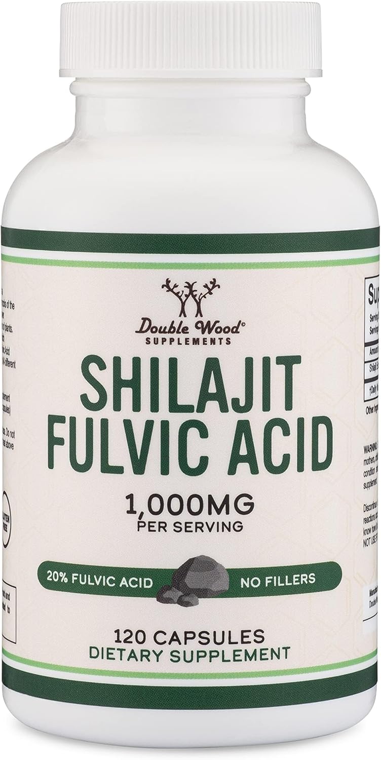 Shilajit Pure Himalayan Capsules (20% Fulvic Acid Supplement) 1,000Mg Of Authentic Shilajit Extract Per Serving, 120 Count (High In Trace Minerals, No Fillers) By Double Wood