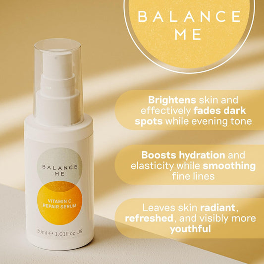 Balance Me Vitamin C Repair Serum 30Ml, Hydrating Serum With Hyaluronic Acid And Collagen, Treatment For Hyperpigmentation, Dark Spots And Wrinkles