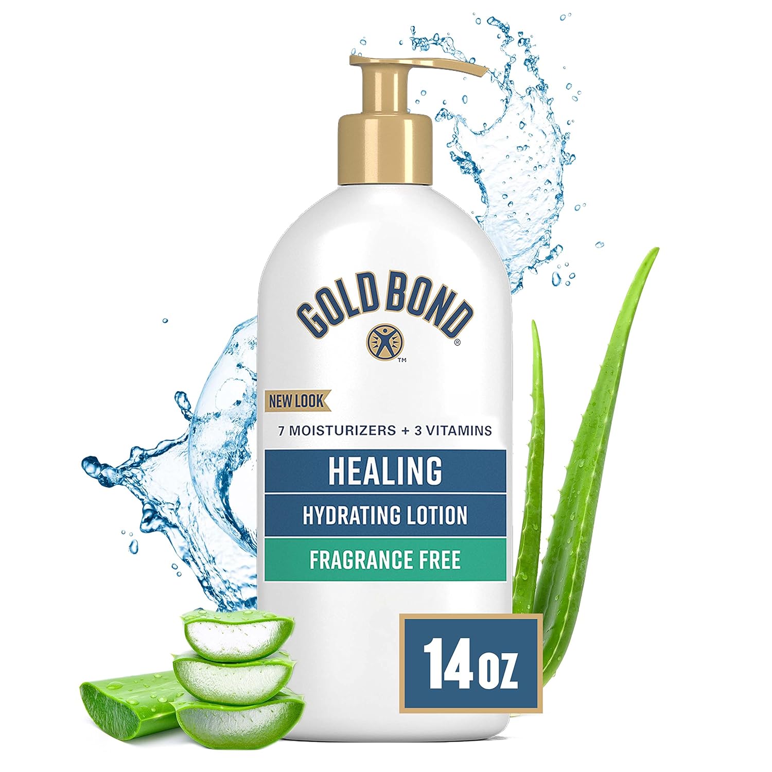 Gold Bond Fragrance Free Healing Hydrating Lotion, 14 Oz., With Aloe, Immediate 24-Hour Hydration