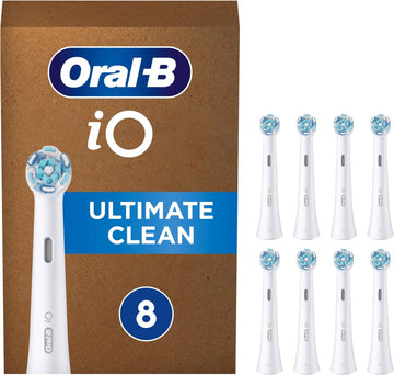 Oral-B Io Ultimate Clean Original Electric Toothbrush Head, Oral B Electric Toothbrush Heads, Twisted & Angled Bristles For Deeper Plaque Removal, Pack Of 8, Suitable For Mailbox, White